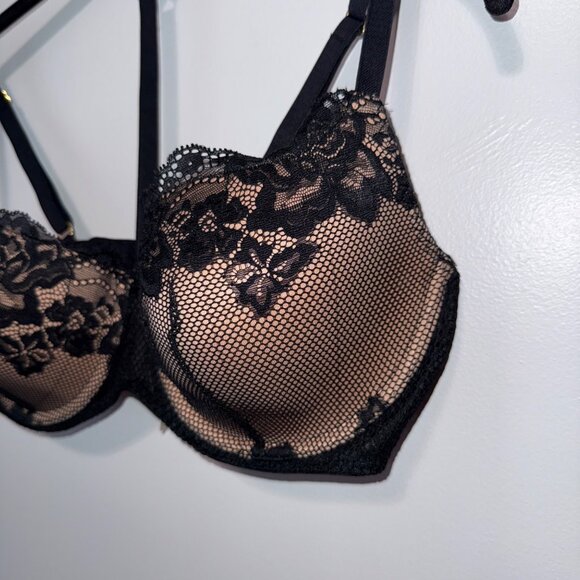 Adore Me Lace & Mesh Bra Black Floral Design 38DD - Picture 2 of 8